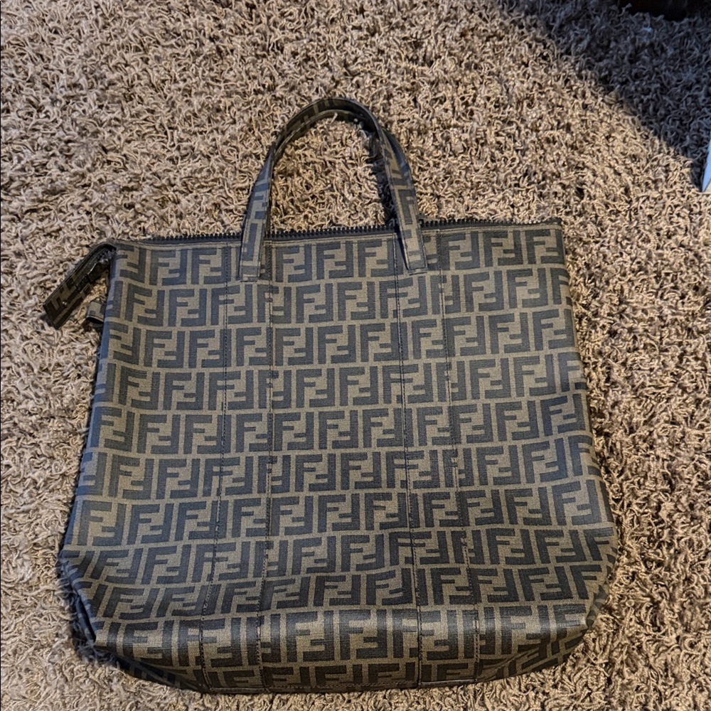 Fendi Black and Brown Logo Tote